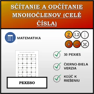 Pexeso: Sčítanie a odčítanie mnohočlenov (celé čísla)