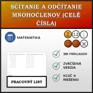 Pracovný list: Sčítanie a odčítanie mnohočlenov (celé čísla)