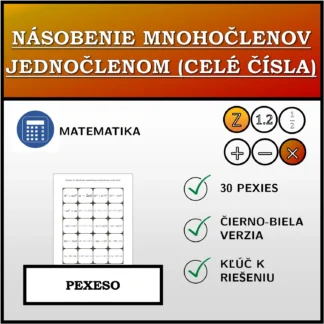 Pexeso: Násobenie mnohočlenov jednočlenom (celé čísla)