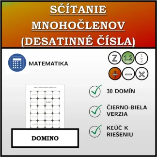 Domino: Sčítanie mnohočlenov (desatinné čísla)