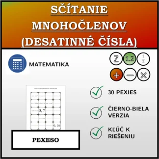 Pexeso: Sčítanie mnohočlenov (desatinné čísla)