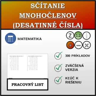 Pracovný list: Sčítanie mnohočlenov (desatinné čísla)