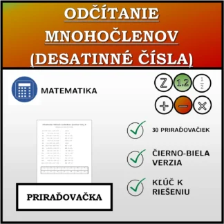Priraďovačka: Odčítanie mnohočlenov (desatinné čísla)