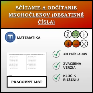 Pracovný list: Sčítanie a odčítanie mnohočlenov (desatinné čísla)