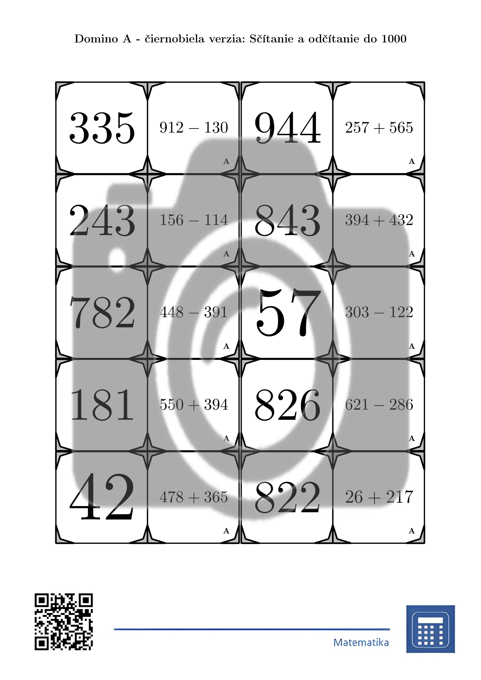 Domino: Sčítanie a odčítanie do 1000 – Obrázok 3