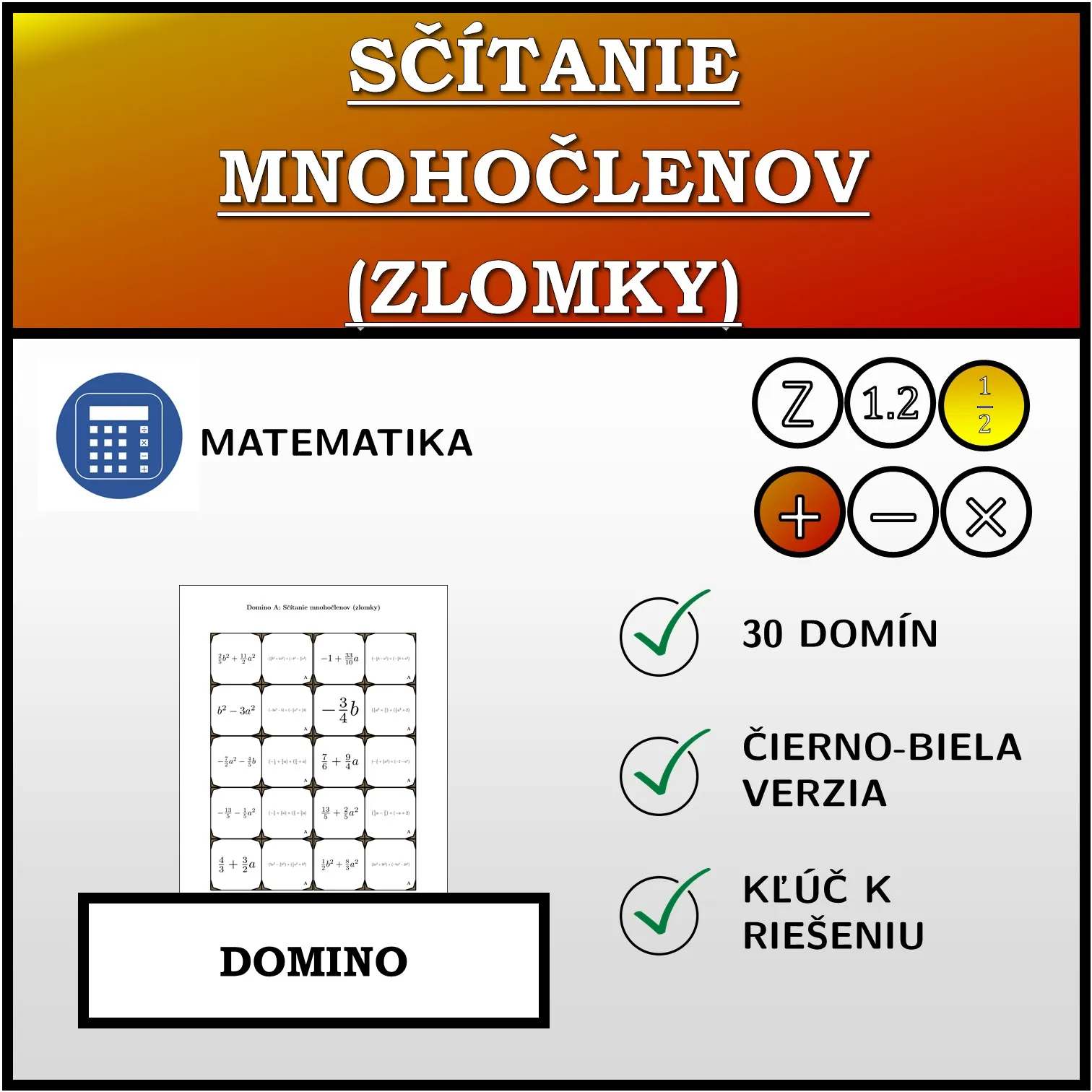 Domino: Sčítanie mnohočlenov (zlomky)