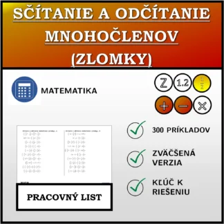 Pracovný list: Sčítanie a odčítanie mnohočlenov (zlomky)