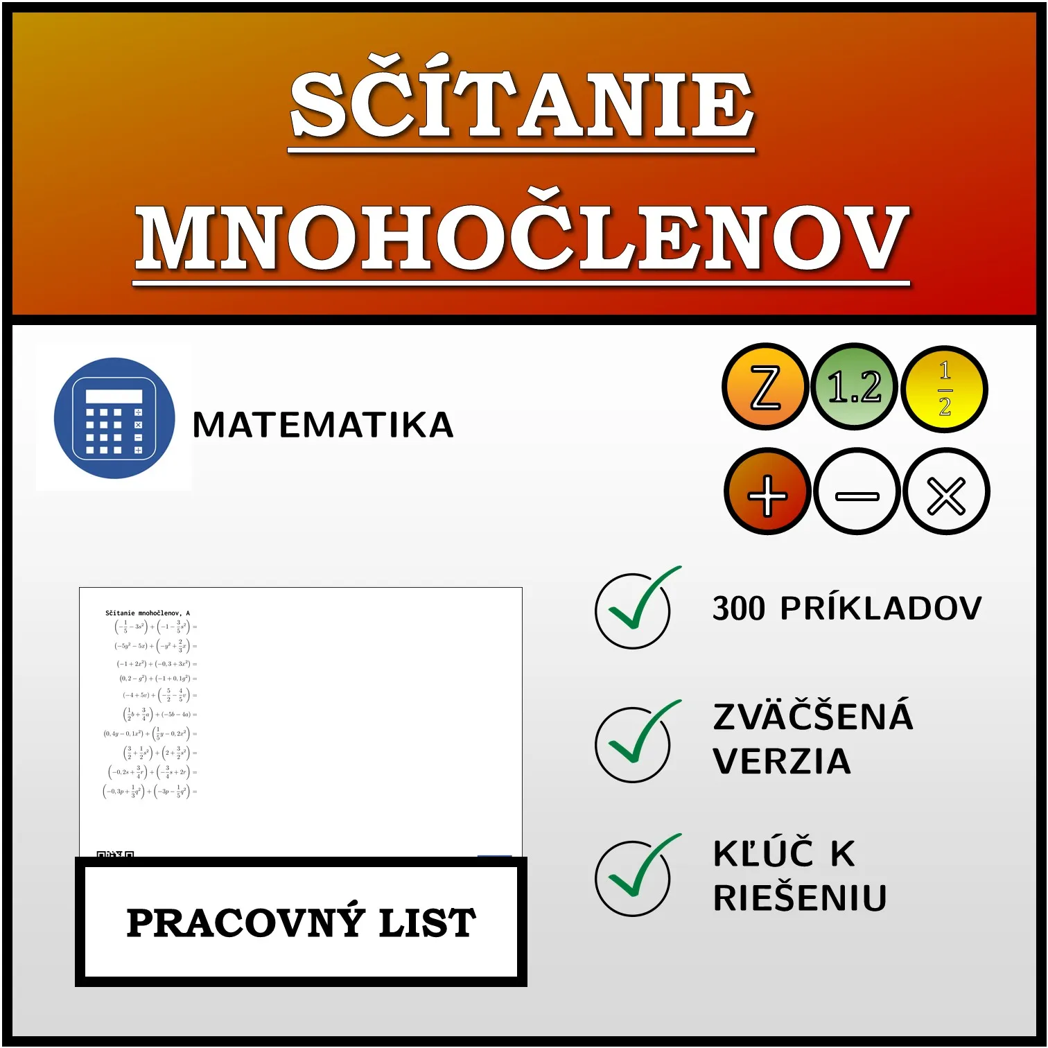 Pracovný list: Sčítanie mnohočlenov