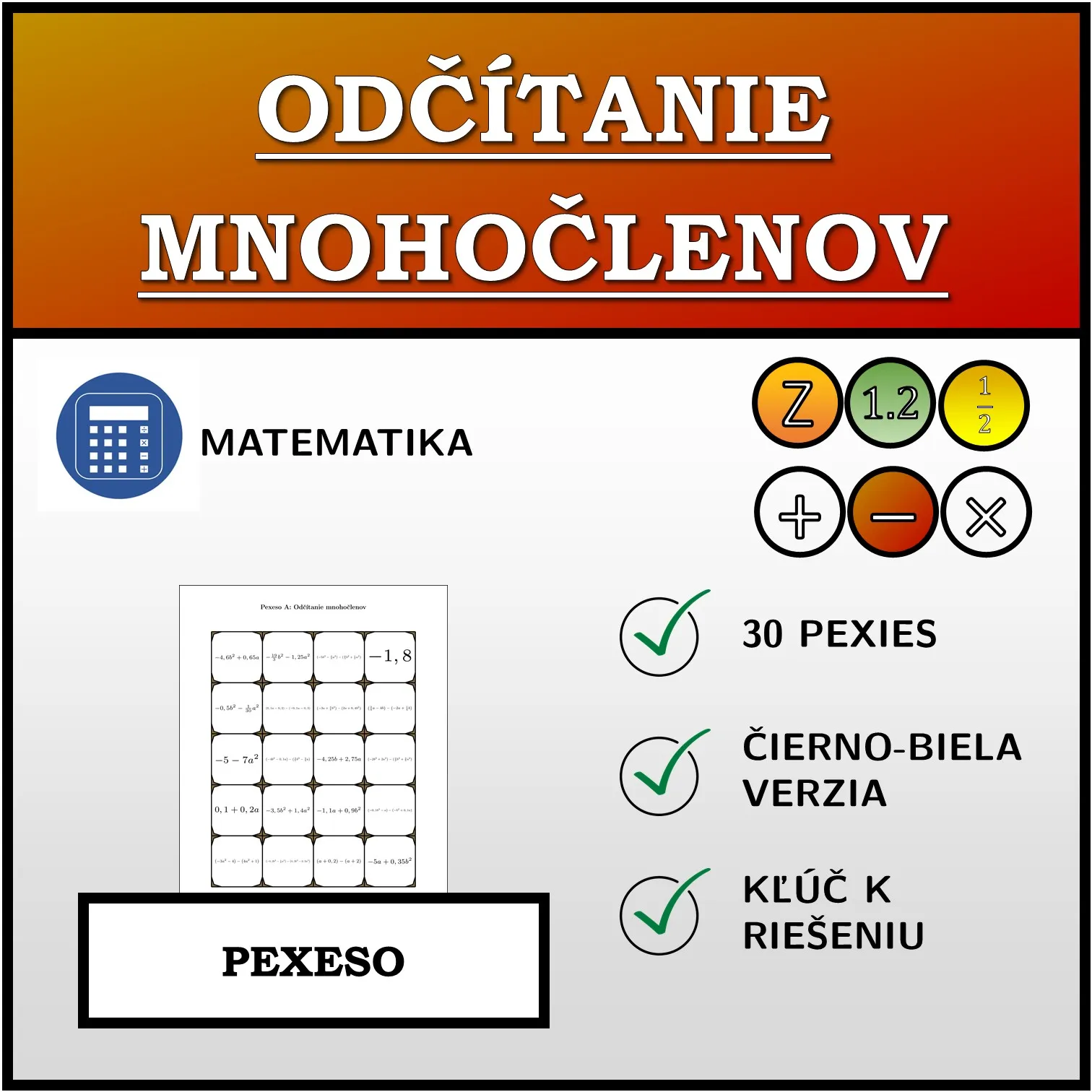 Pexeso: Odčítanie mnohočlenov