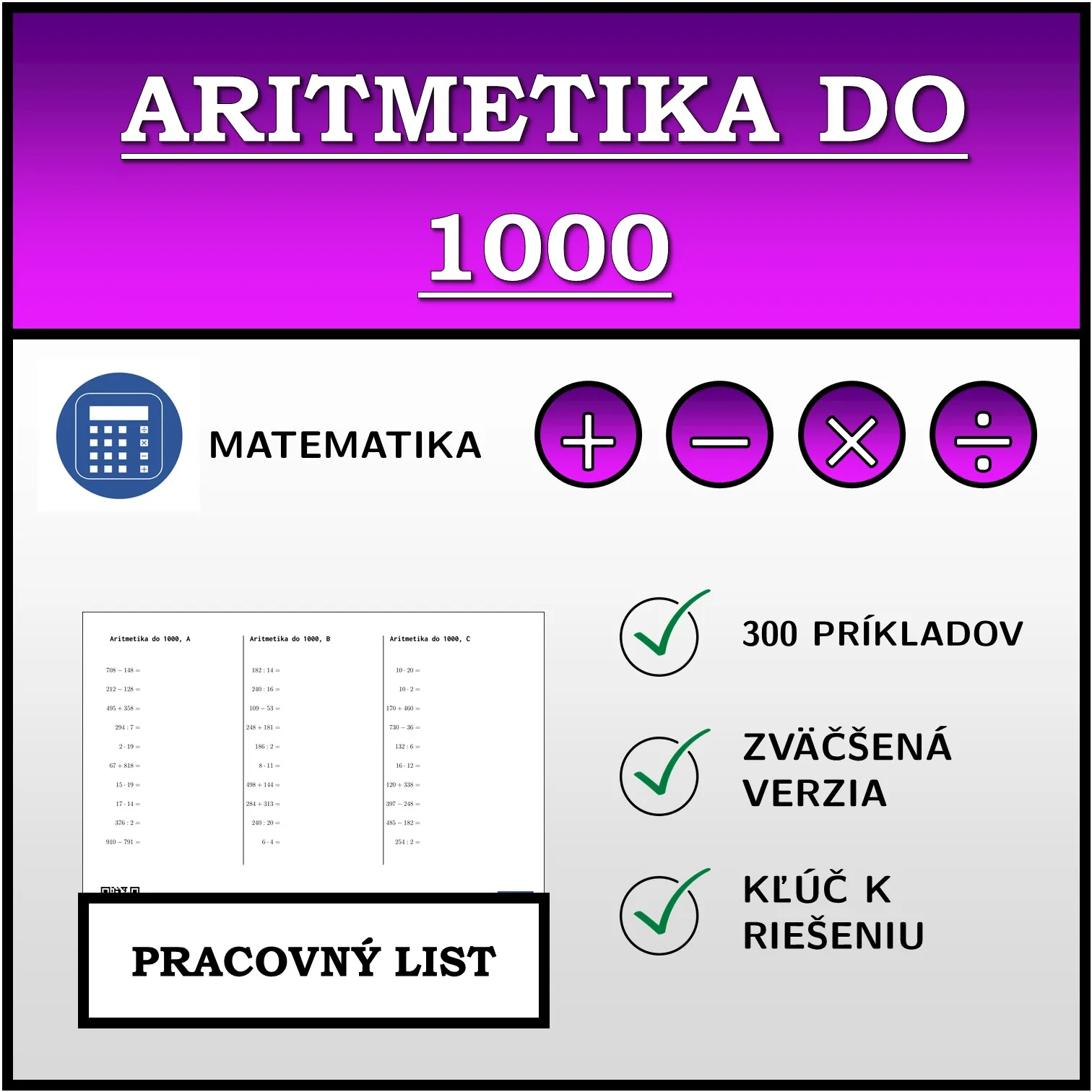 Pracovný list: Aritmetika do 1000