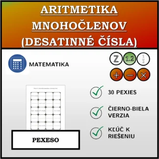 Pexeso: Aritmetika mnohočlenov (desatinné čísla)