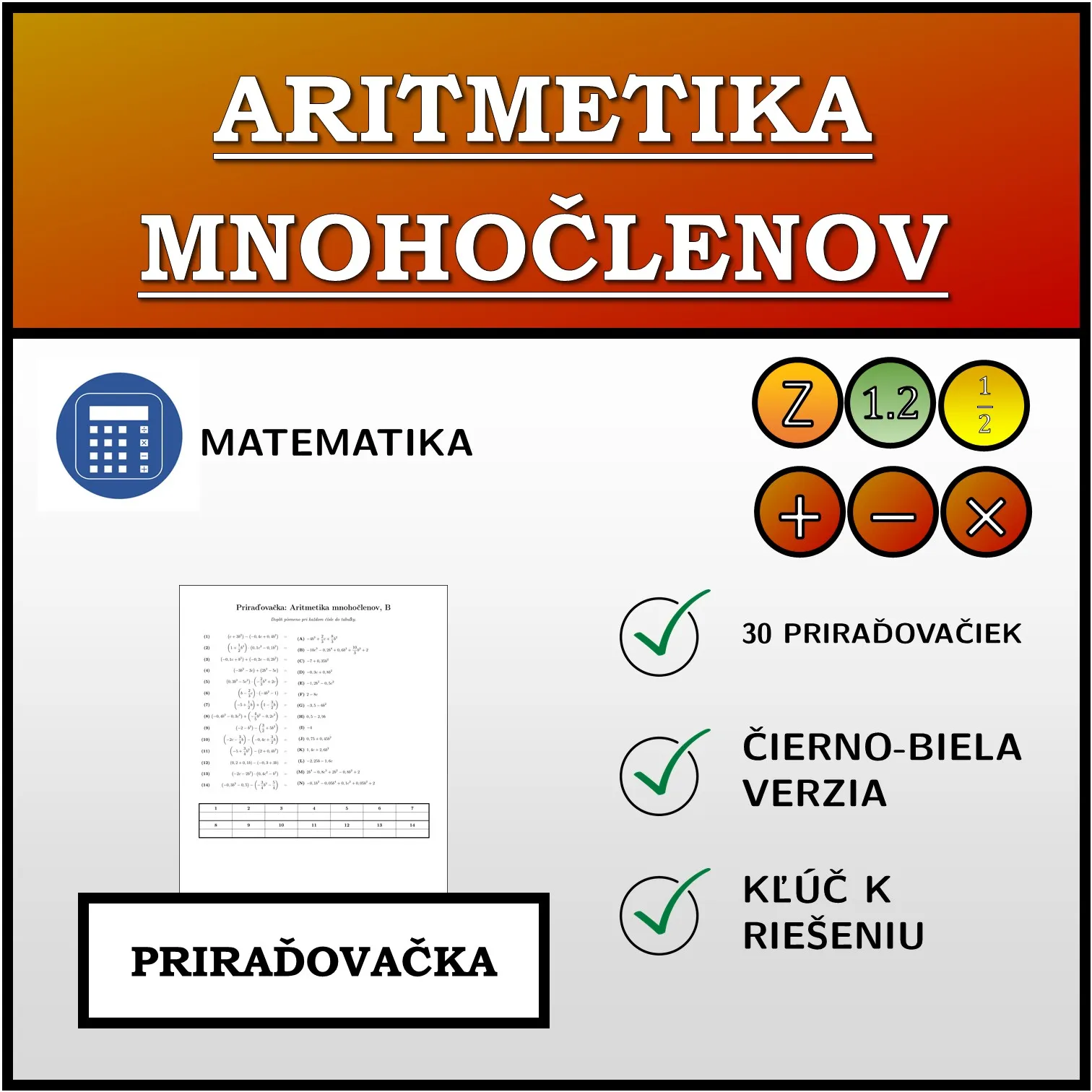 Priraďovačka: Aritmetika mnohočlenov