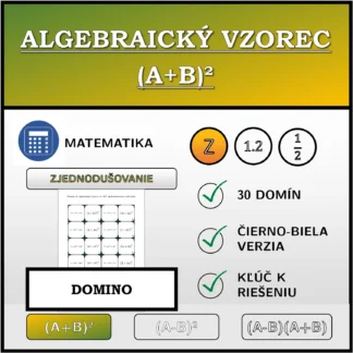 Domino: Algebraický vzorec (A+B)², zjednodušovanie (celé čísla)