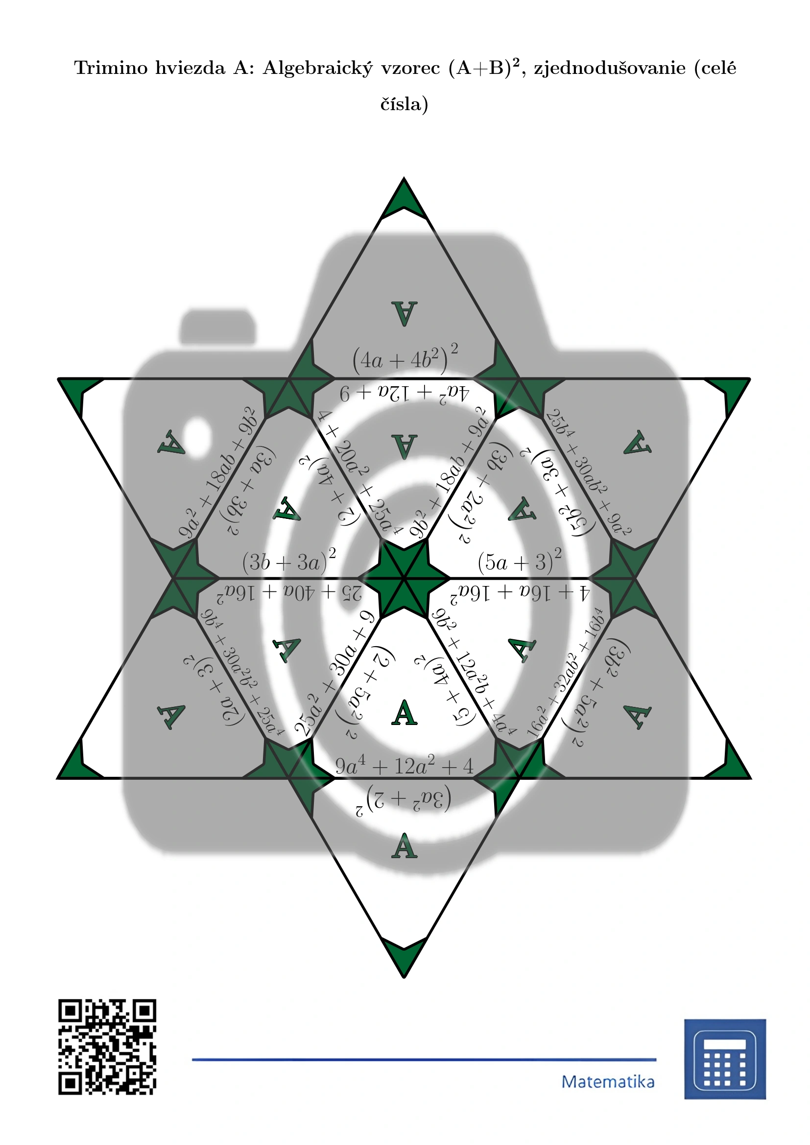 Trimino: Algebraický vzorec (A+B)², zjednodušovanie (celé čísla) – Obrázok 4