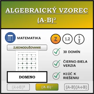 Domino: Algebraický vzorec (A-B)², zjednodušovanie (celé čísla)