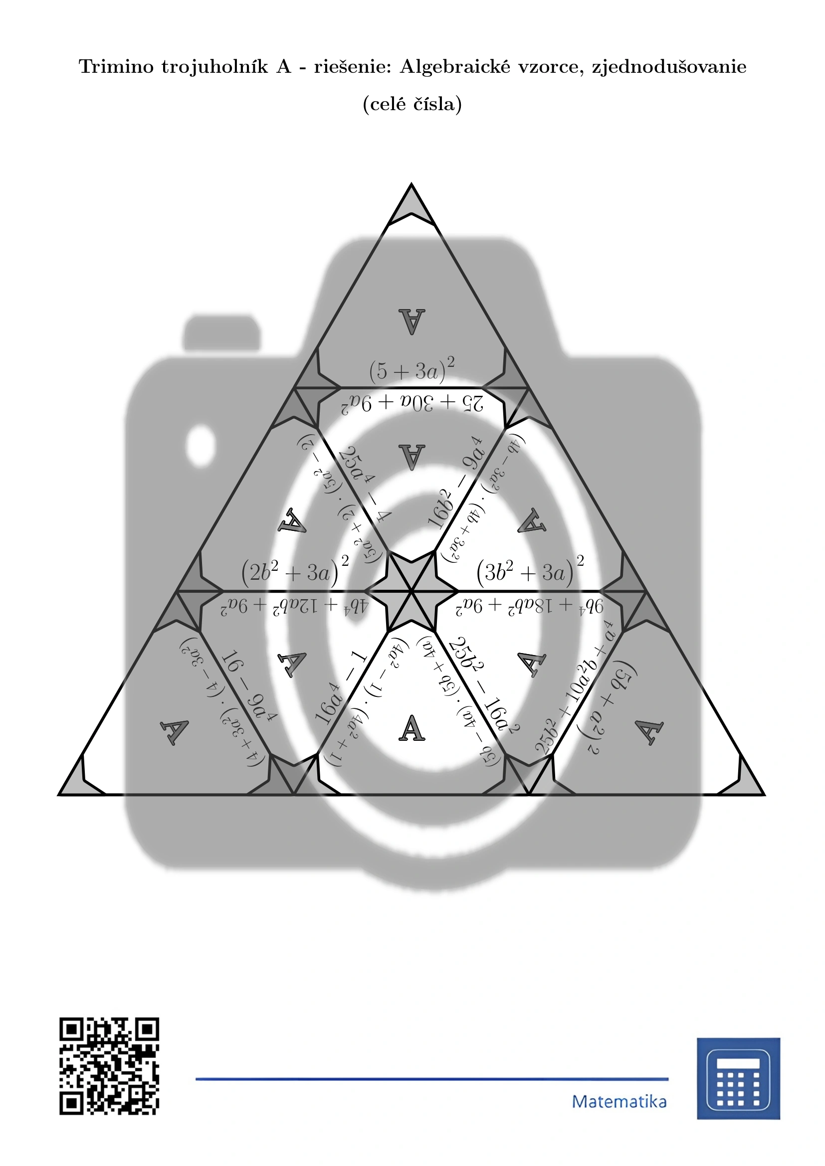 Trimino: Algebraické vzorce, zjednodušovanie (celé čísla) – Obrázok 6