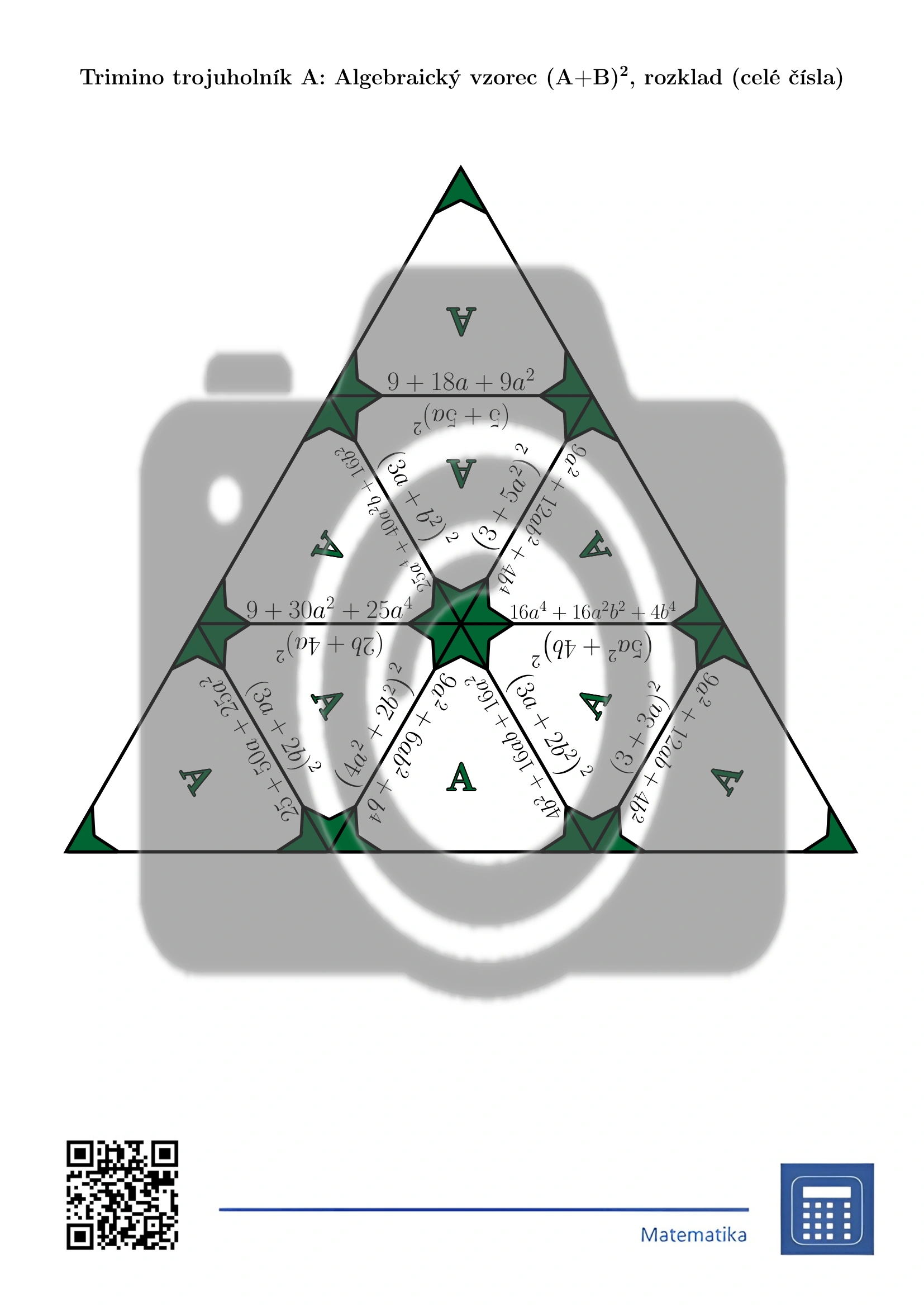 Trimino: Algebraický vzorec (A+B)², rozklad (celé čísla) – Obrázok 2