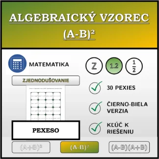 Pexeso: Algebraický vzorec (A-B)², zjednodušovanie (desatinné čísla)