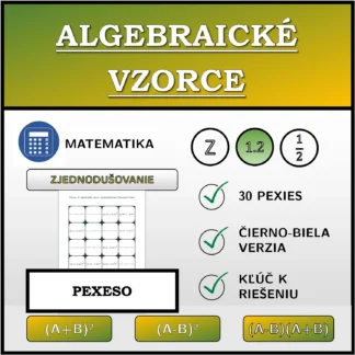 Pexeso: Algebraické vzorce, zjednodušovanie (desatinné čísla)