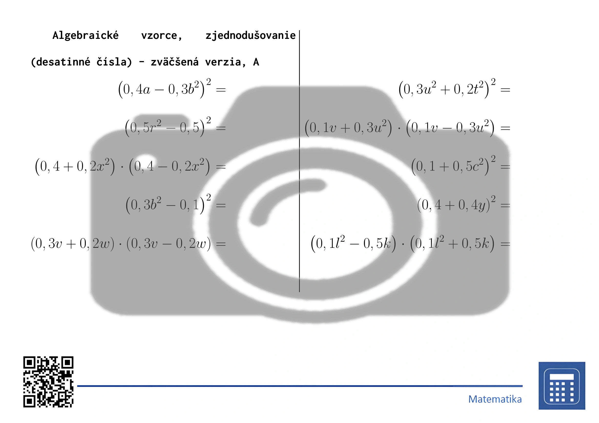 Pracovný list: Algebraické vzorce, zjednodušovanie (desatinné čísla) – Obrázok 3