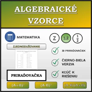 Priraďovačka: Algebraické vzorce, zjednodušovanie (desatinné čísla)