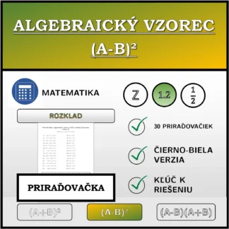 Priraďovačka: Algebraický vzorec (A-B)², rozklad (desatinné čísla)