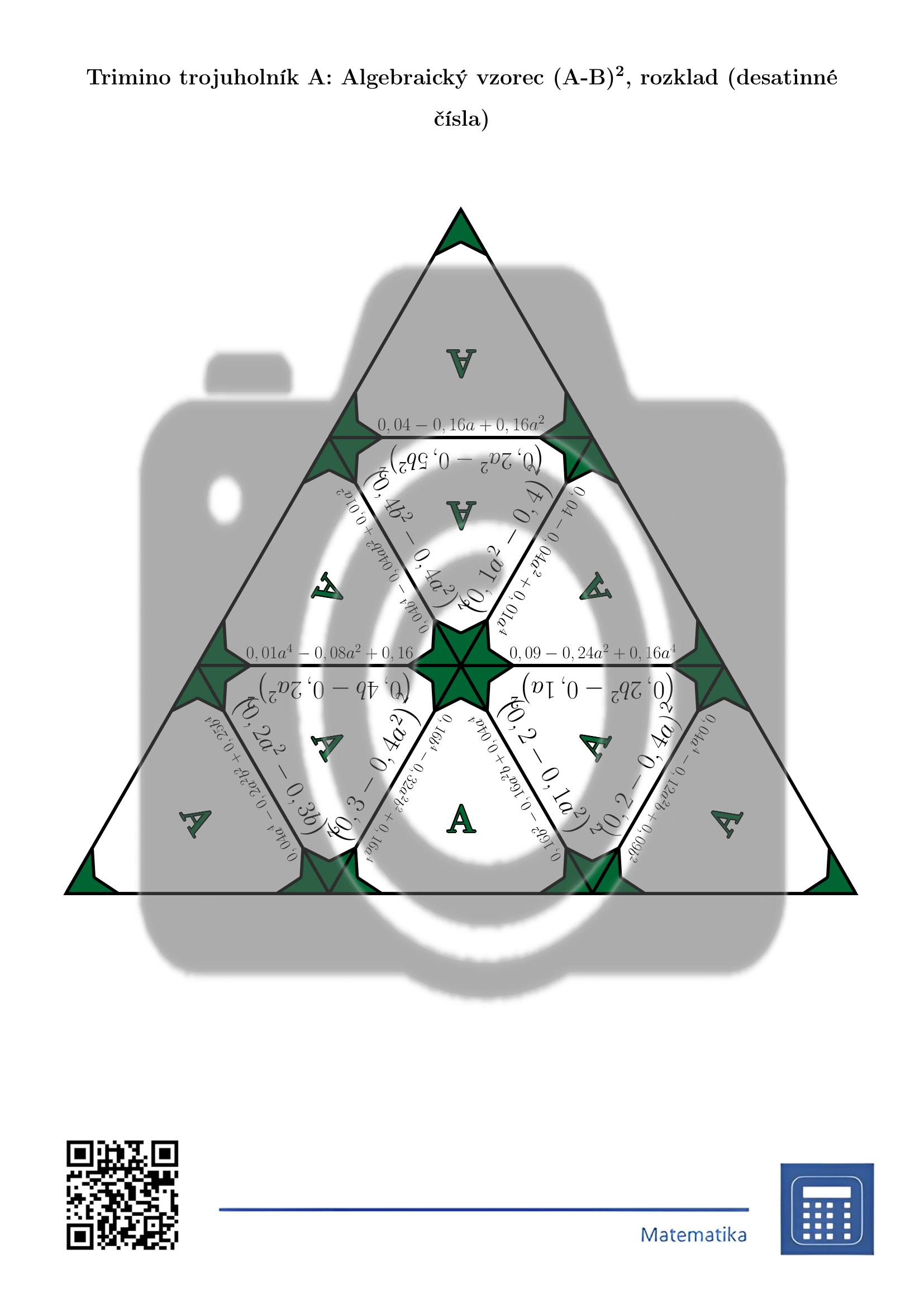 Trimino: Algebraický vzorec (A-B)², rozklad (desatinné čísla) – Obrázok 2