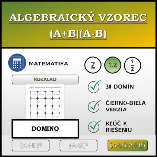 Domino: Algebraický vzorec (A+B)(A-B), rozklad (desatinné čísla)