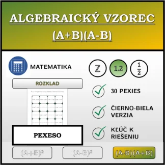 Pexeso: Algebraický vzorec (A+B)(A-B), rozklad (desatinné čísla)
