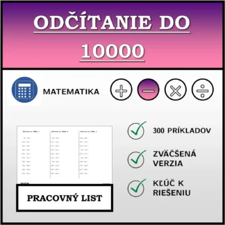 Pracovný list: Odčítanie do 10000