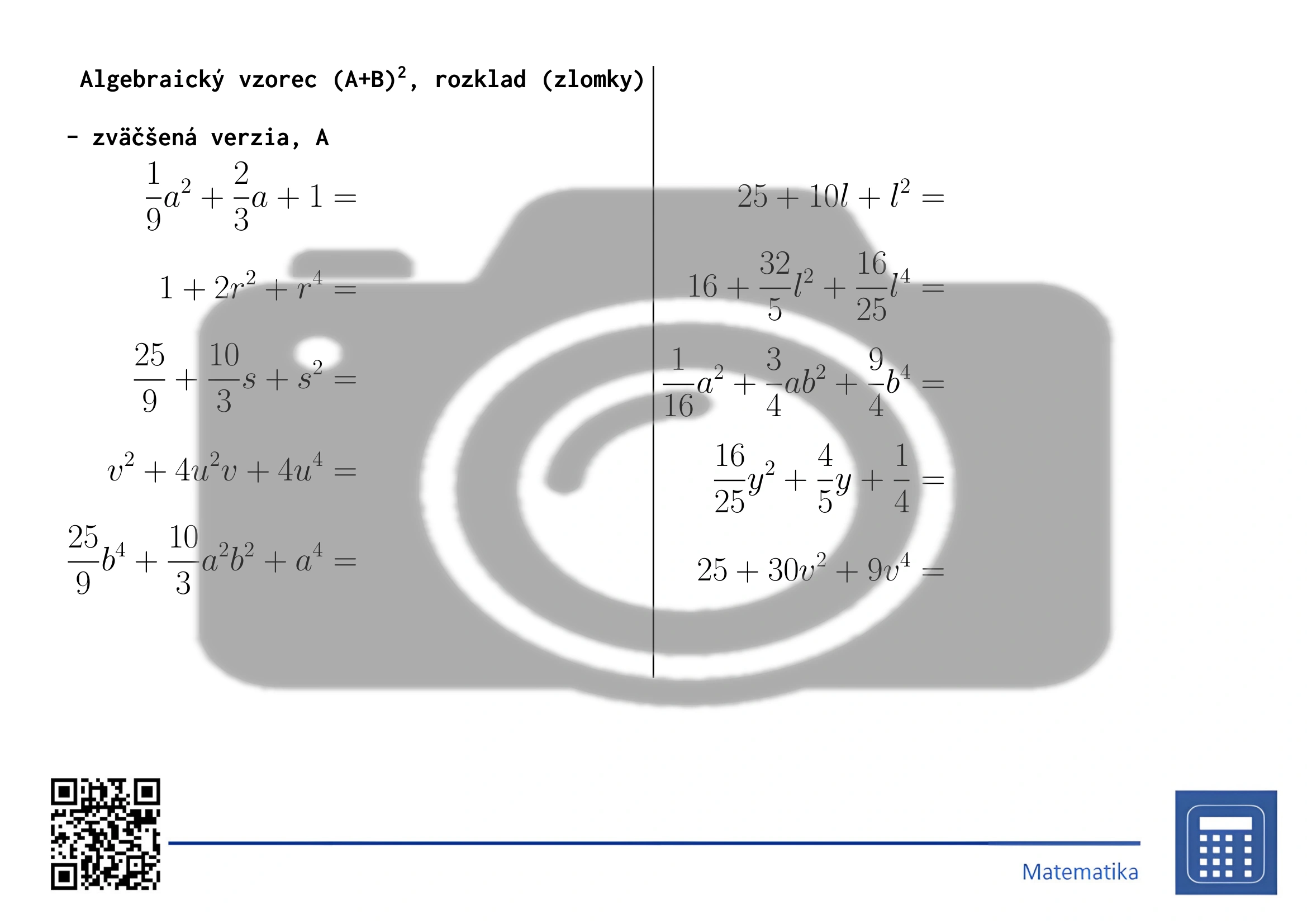 Pracovný list: Algebraický vzorec (A+B)², rozklad (zlomky) – Obrázok 3