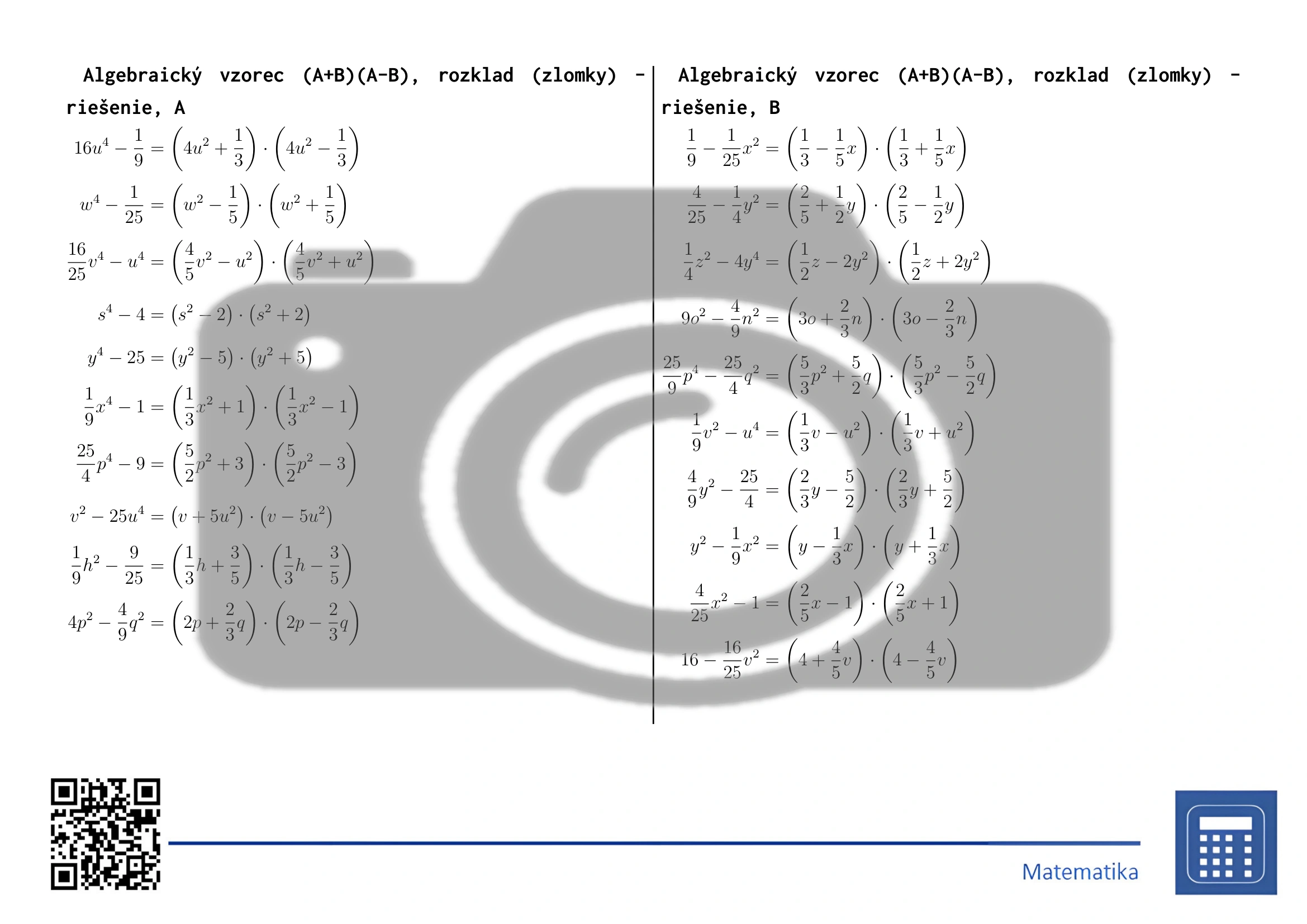 Pracovný list: Algebraický vzorec (A+B)(A-B), rozklad (zlomky) – Obrázok 4