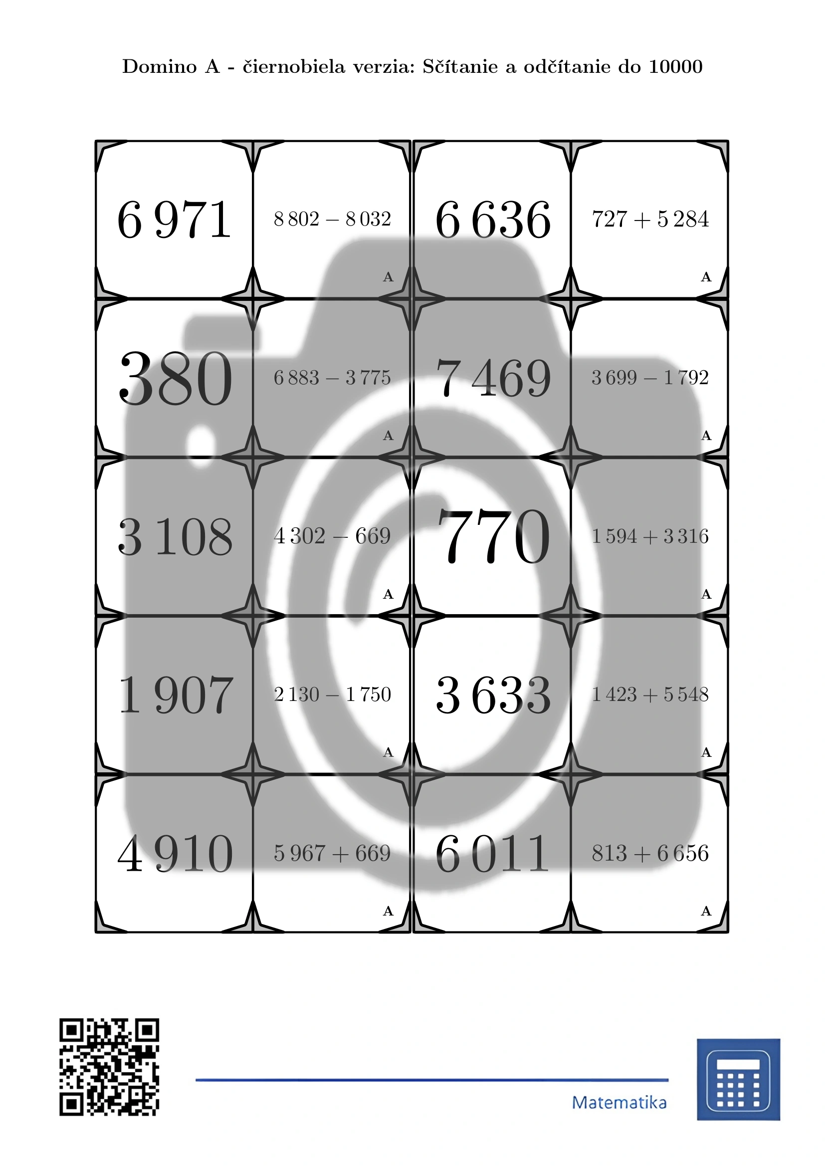 Domino: Sčítanie a odčítanie do 10000 – Obrázok 3