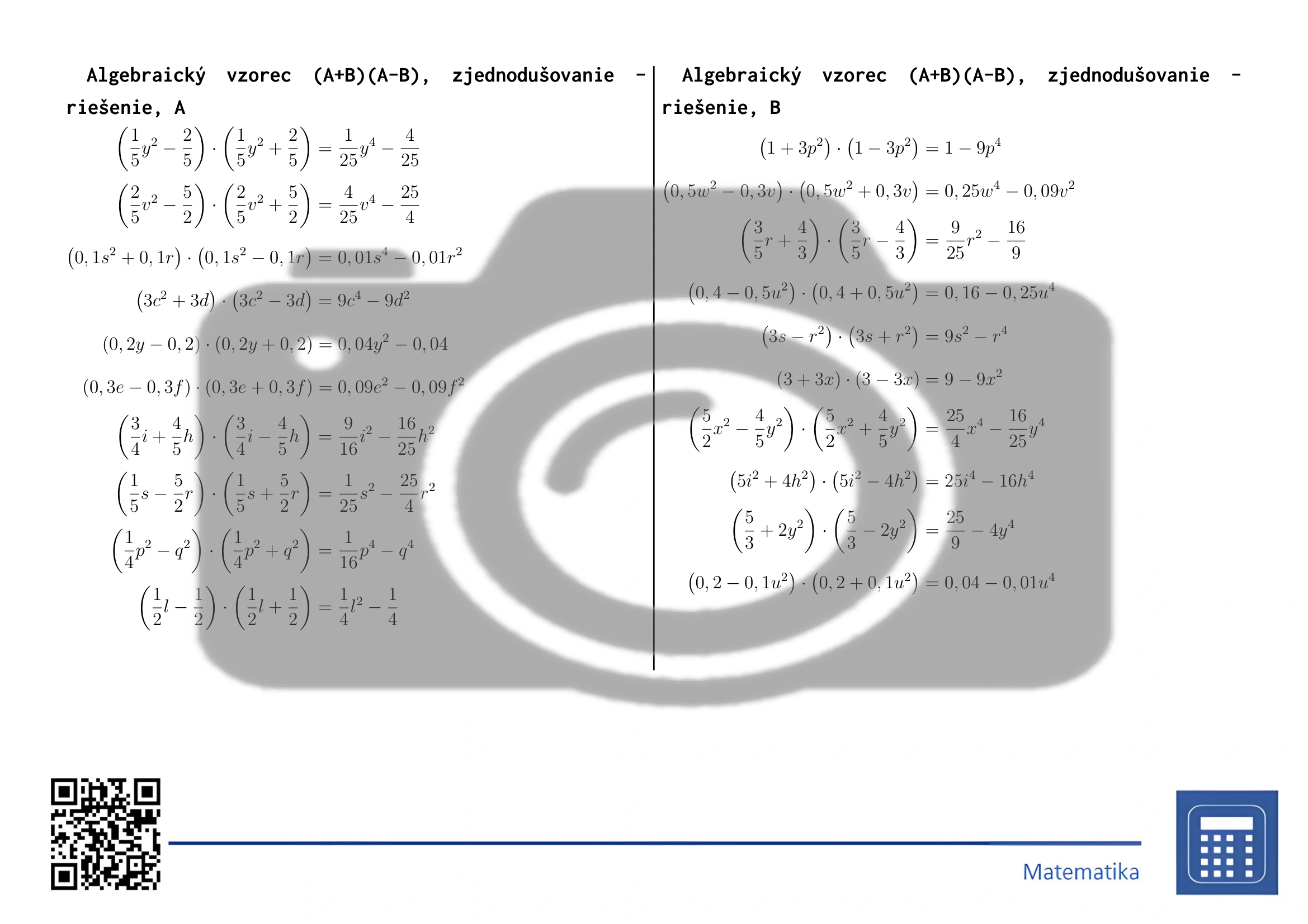 Pracovný list: Algebraický vzorec (A+B)(A-B), zjednodušovanie – Obrázok 4