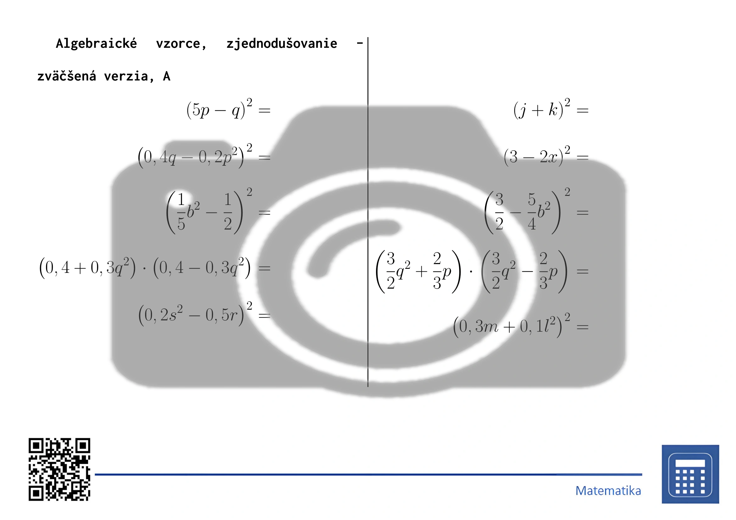 Pracovný list: Algebraické vzorce, zjednodušovanie – Obrázok 3