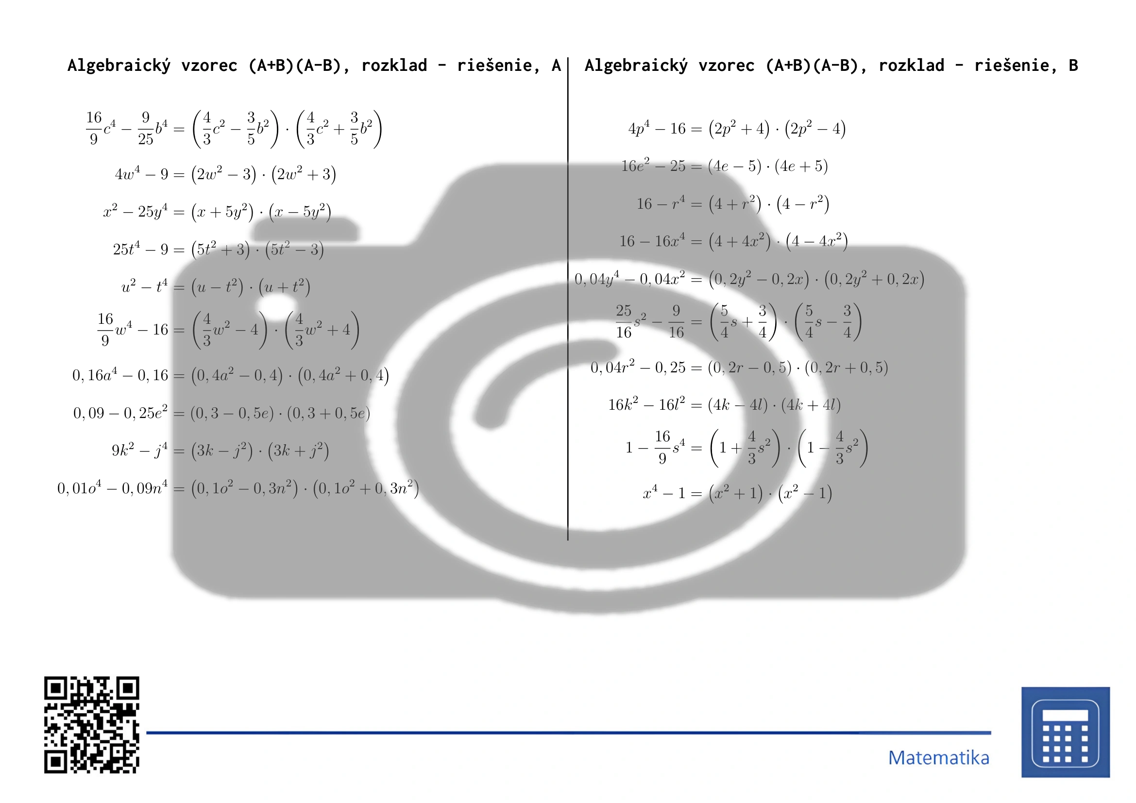 Pracovný list: Algebraický vzorec (A+B)(A-B), rozklad – Obrázok 4