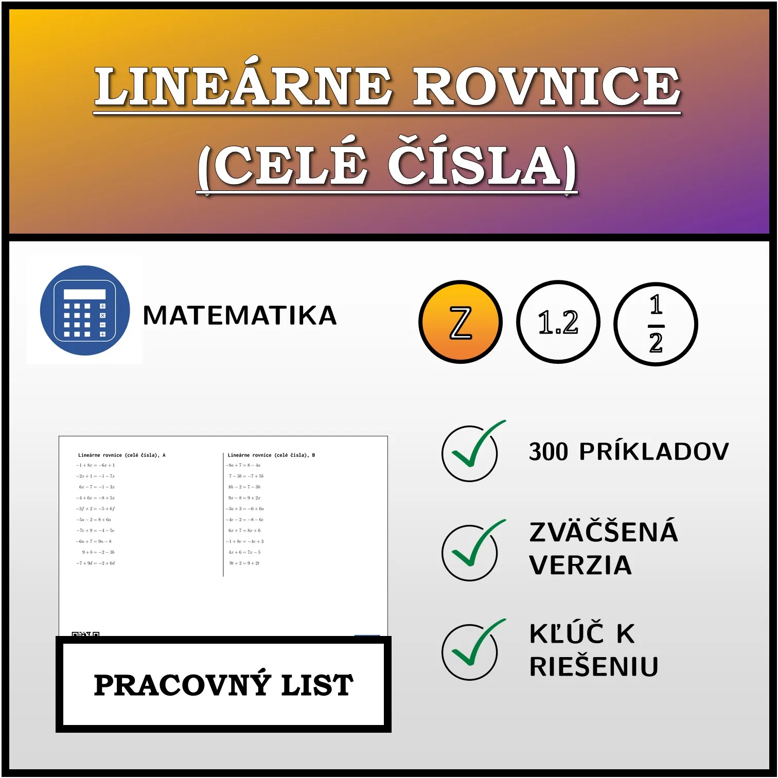 Pracovný list: Lineárne rovnice (celé čísla)