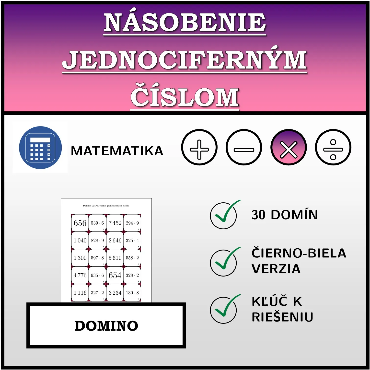 Domino: Násobenie jednociferným číslom
