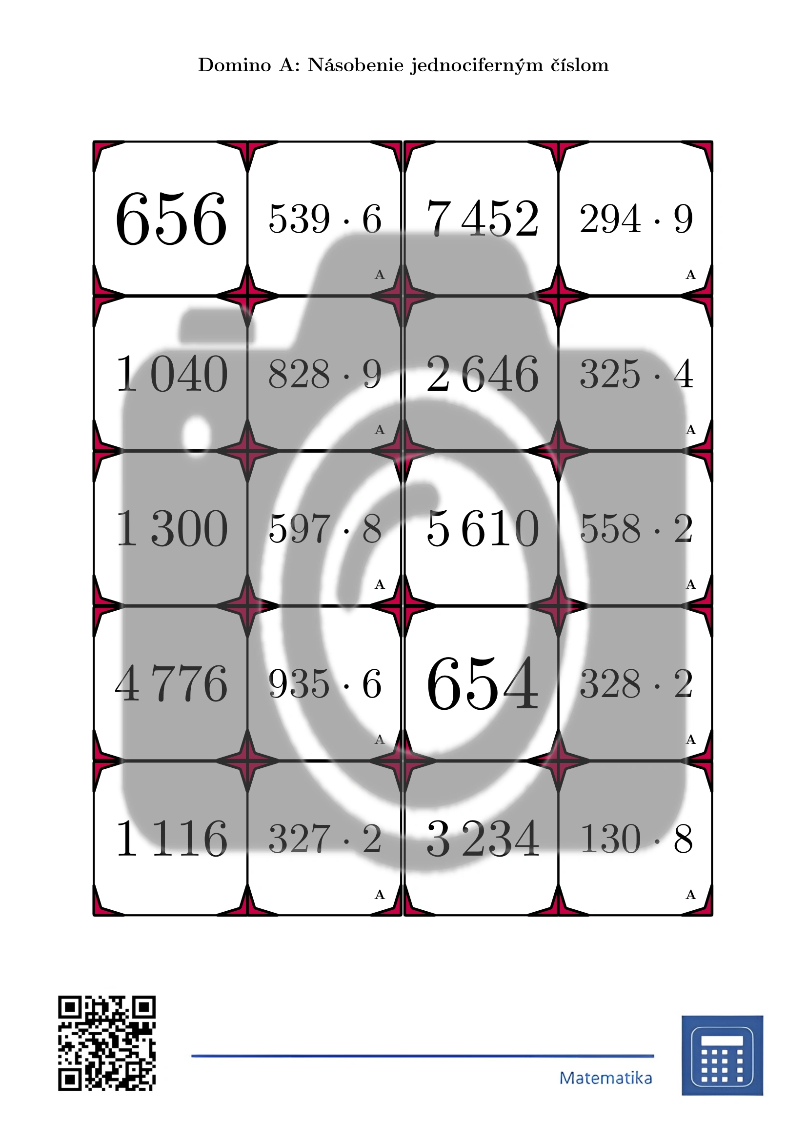 Domino: Násobenie jednociferným číslom – Obrázok 2