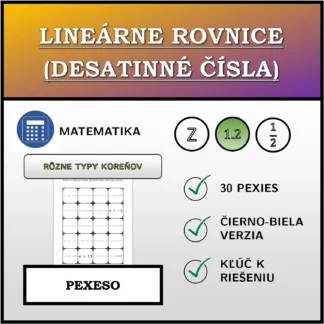 Pexeso: Lineárne rovnice (desatinné čísla), rôzne typy koreňov