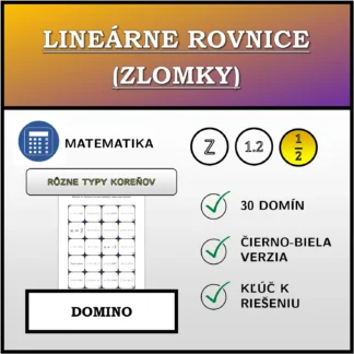 Domino: Lineárne rovnice (zlomky), rôzne typy koreňov