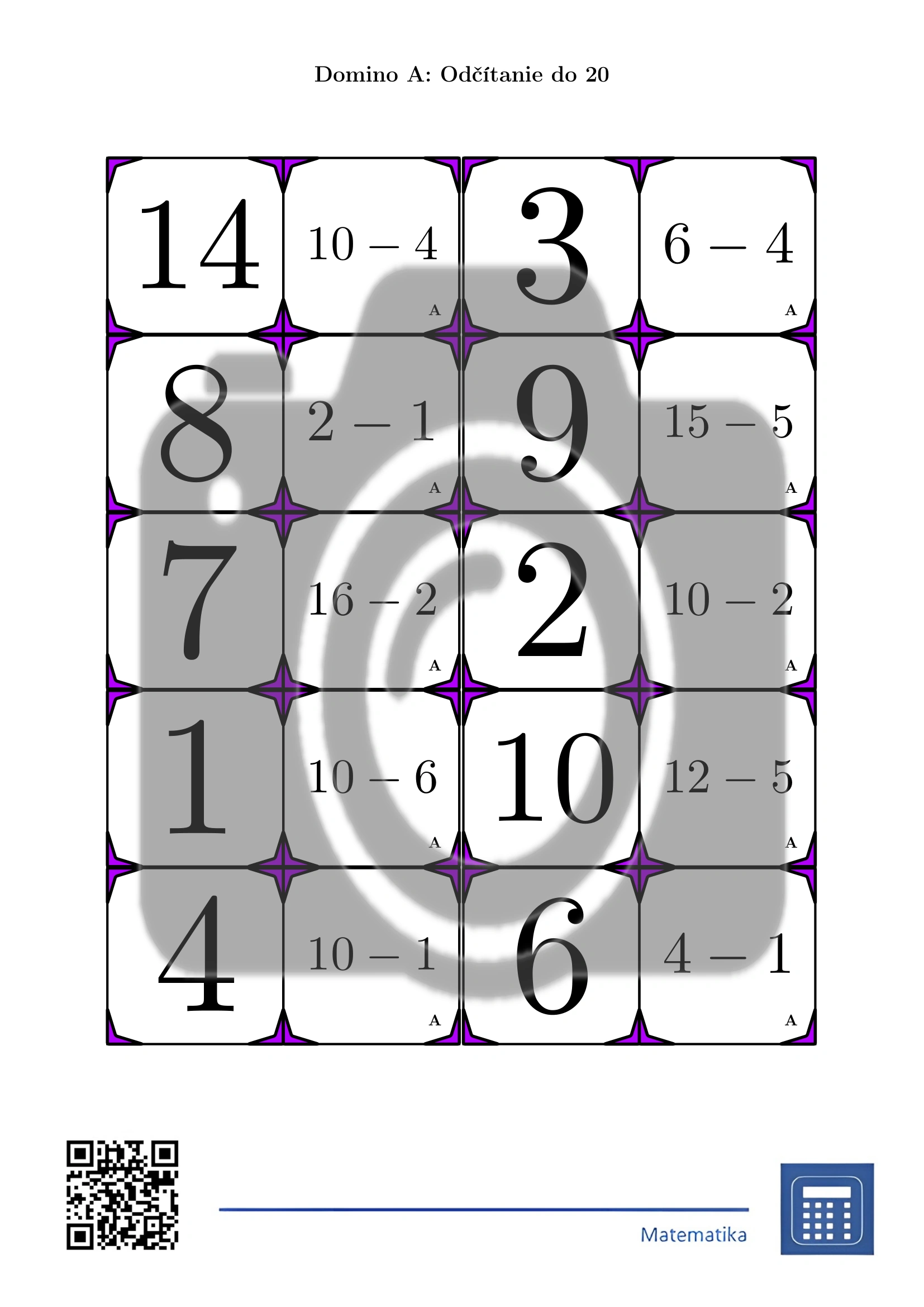 Domino: Odčítanie do 20 – Obrázok 2
