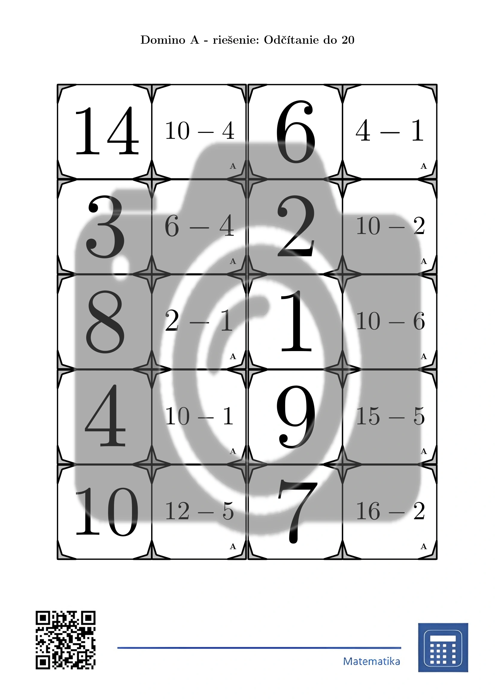 Domino: Odčítanie do 20 – Obrázok 4