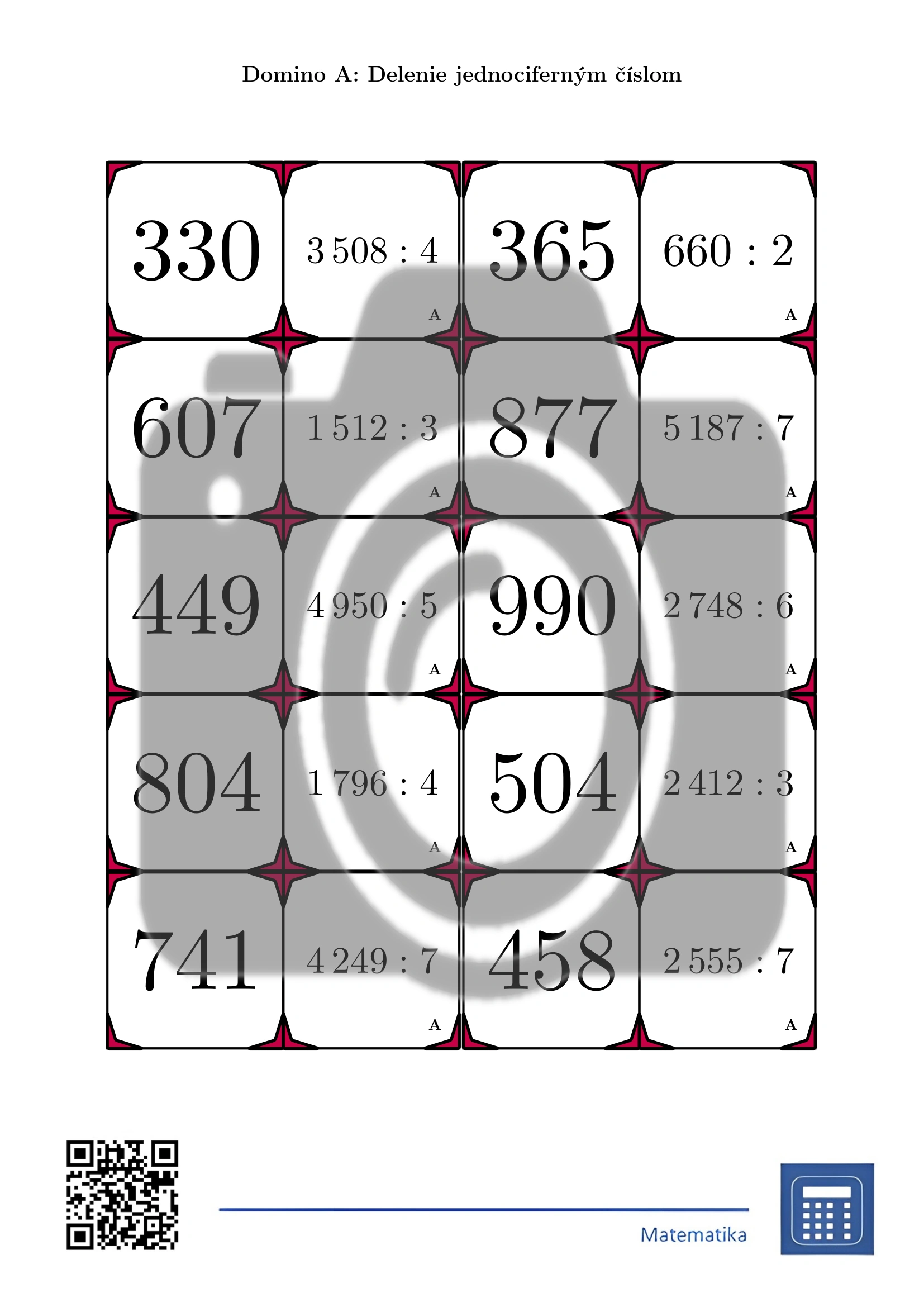 Domino: Delenie jednociferným číslom – Obrázok 2