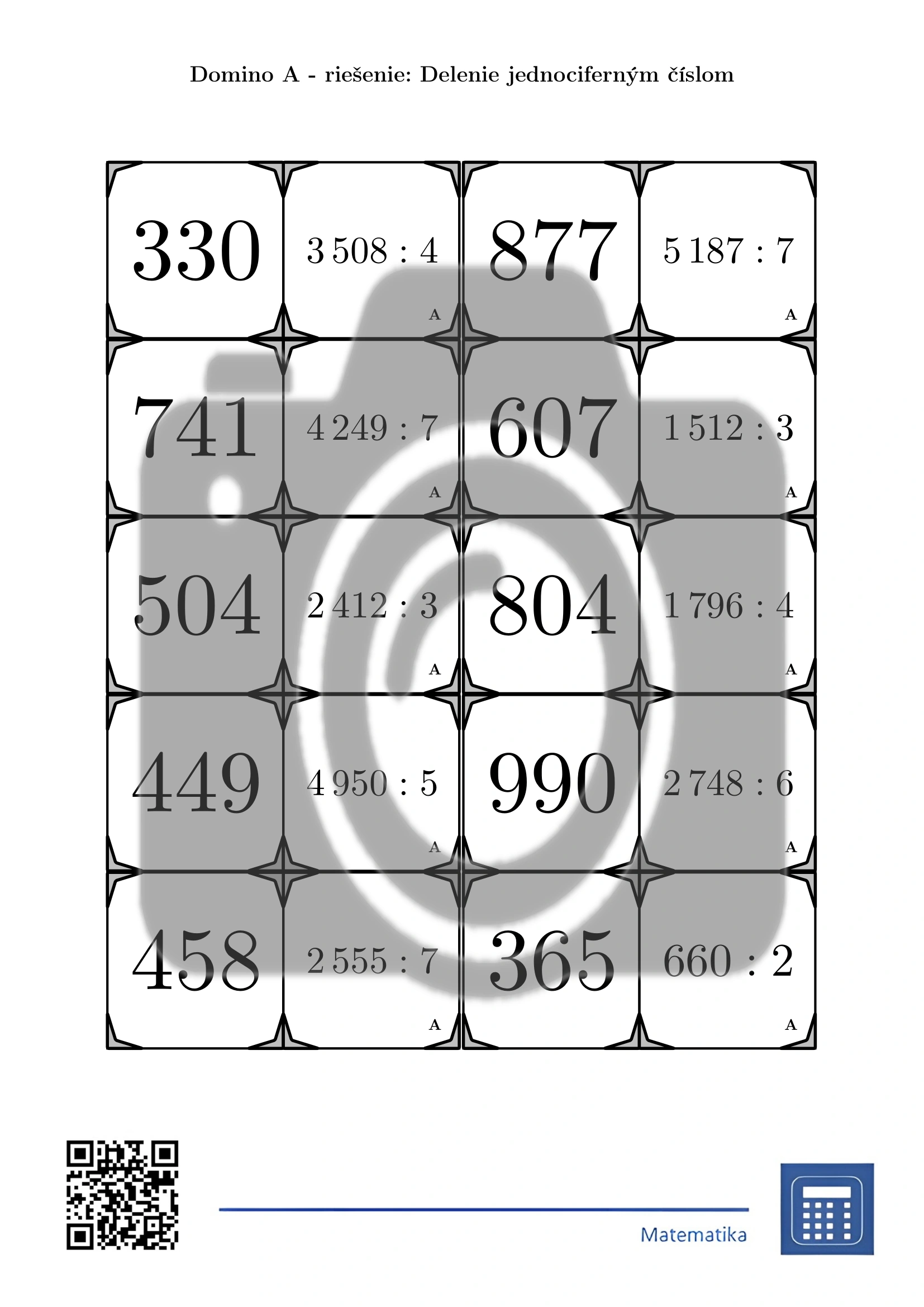 Domino: Delenie jednociferným číslom – Obrázok 4