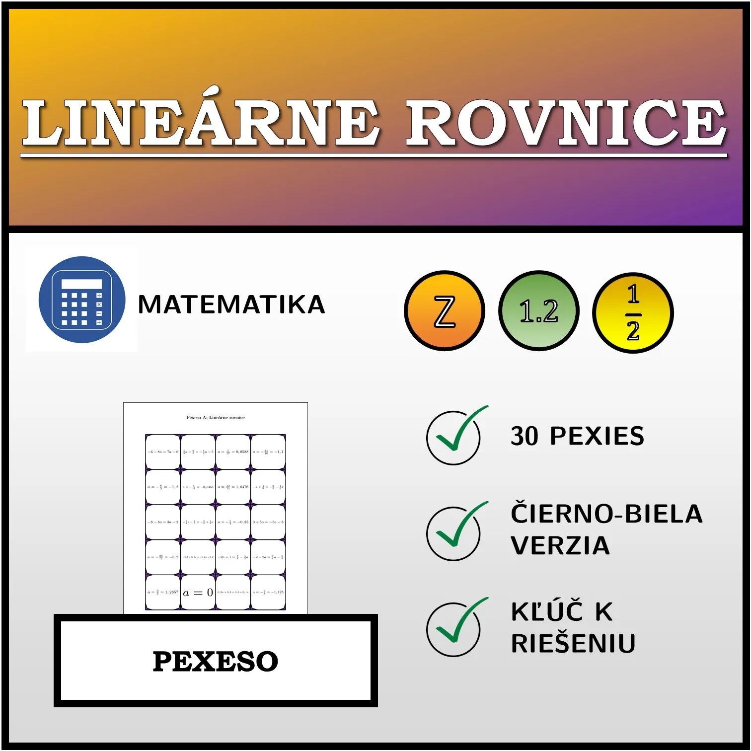 Pexeso: Lineárne rovnice