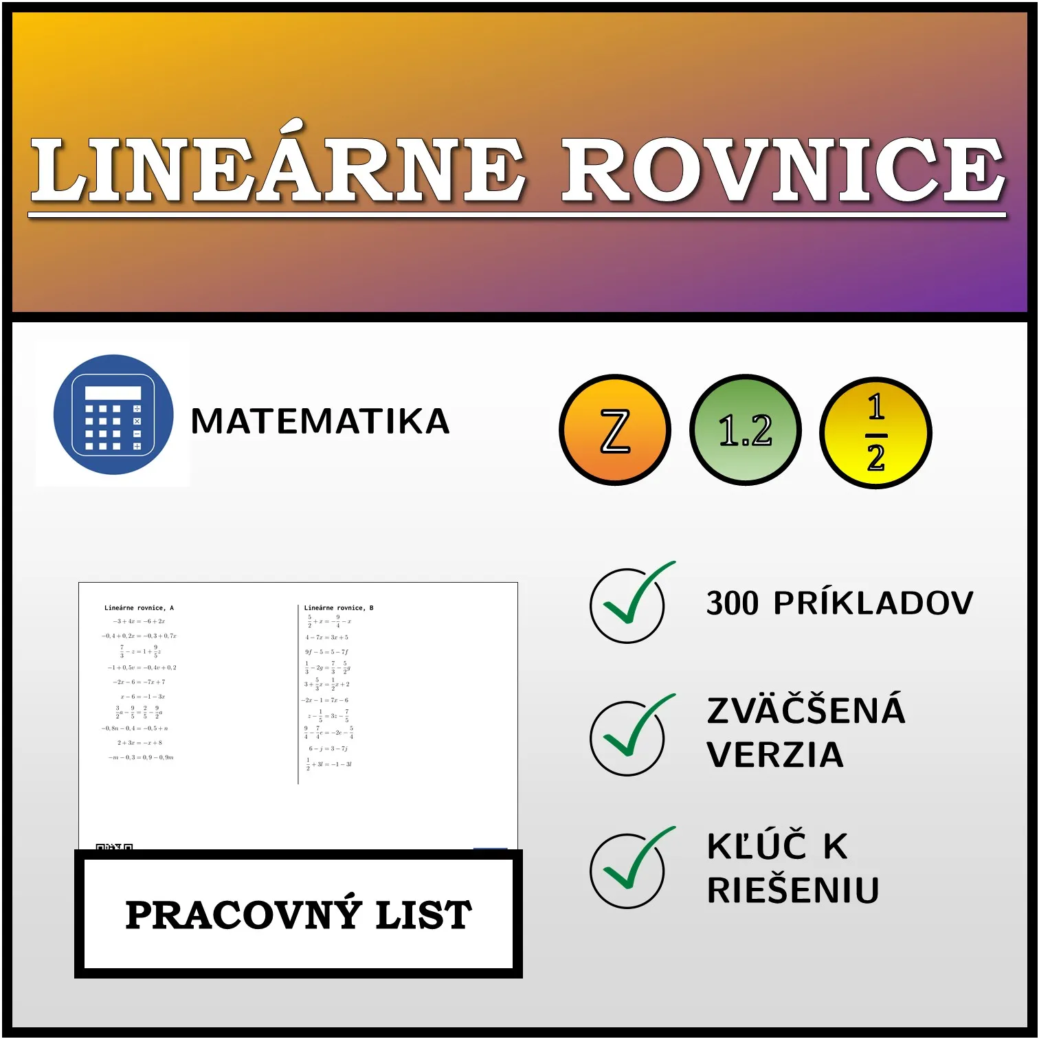 Pracovný list: Lineárne rovnice