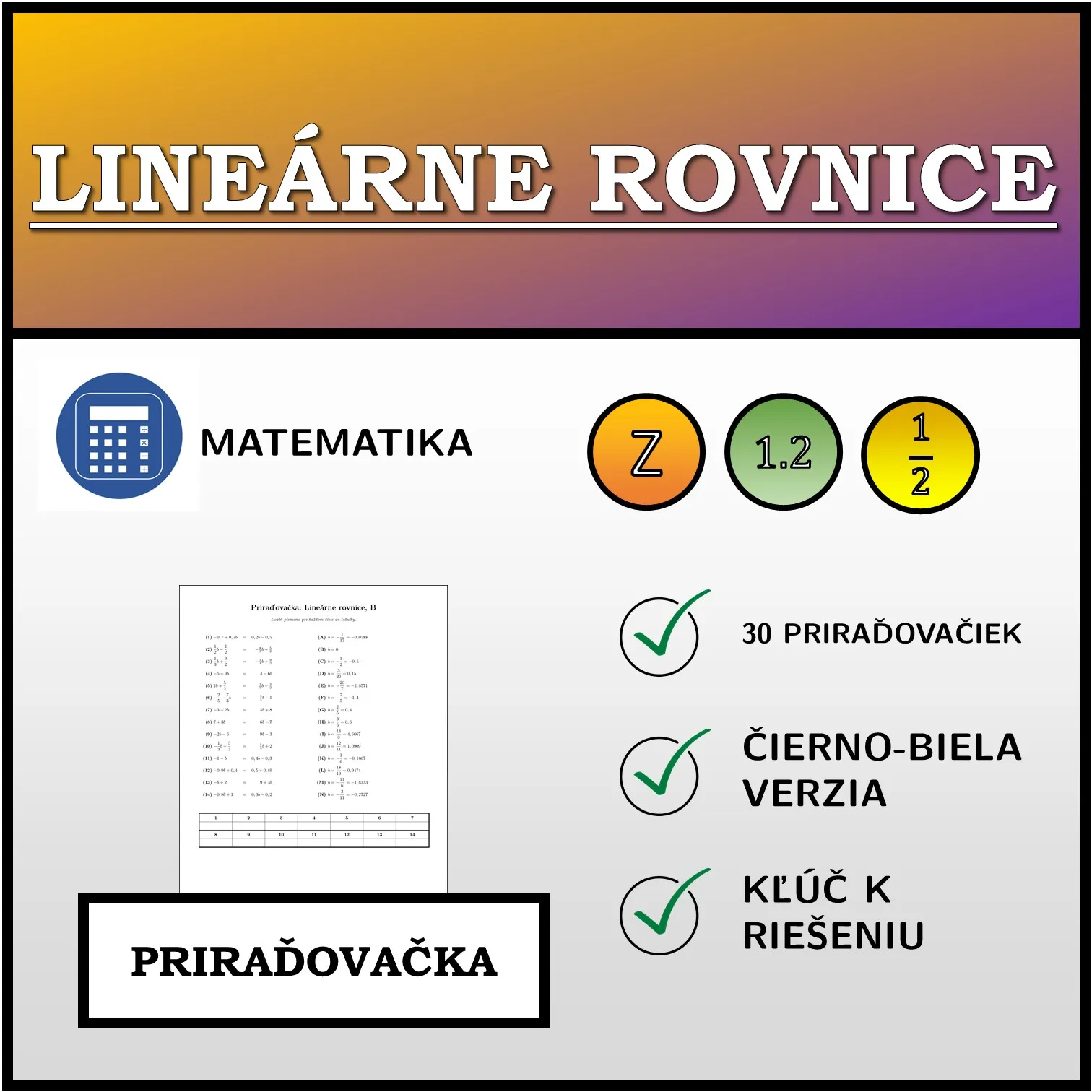 Priraďovačka: Lineárne rovnice
