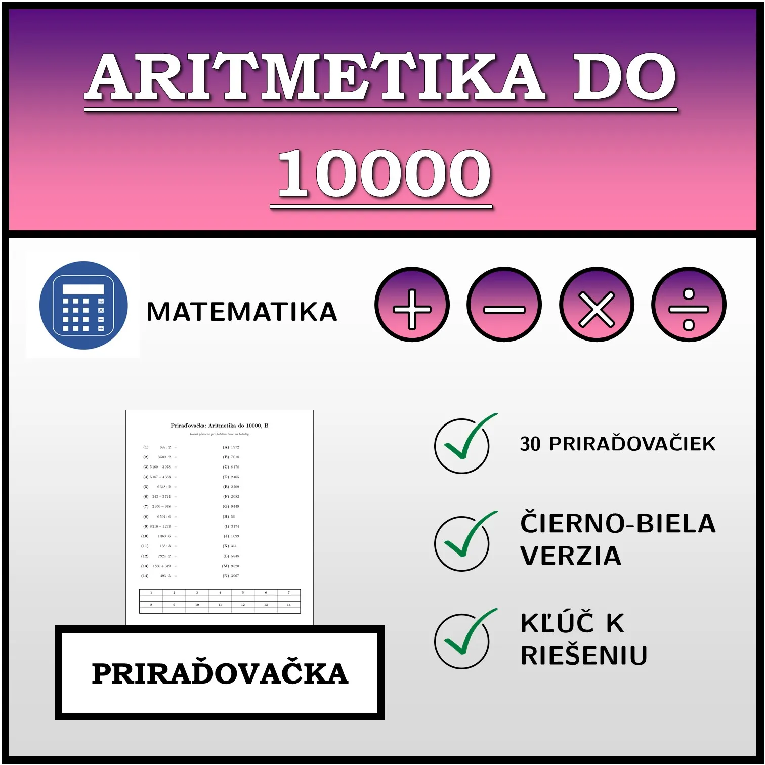 Priraďovačka: Aritmetika do 10000
