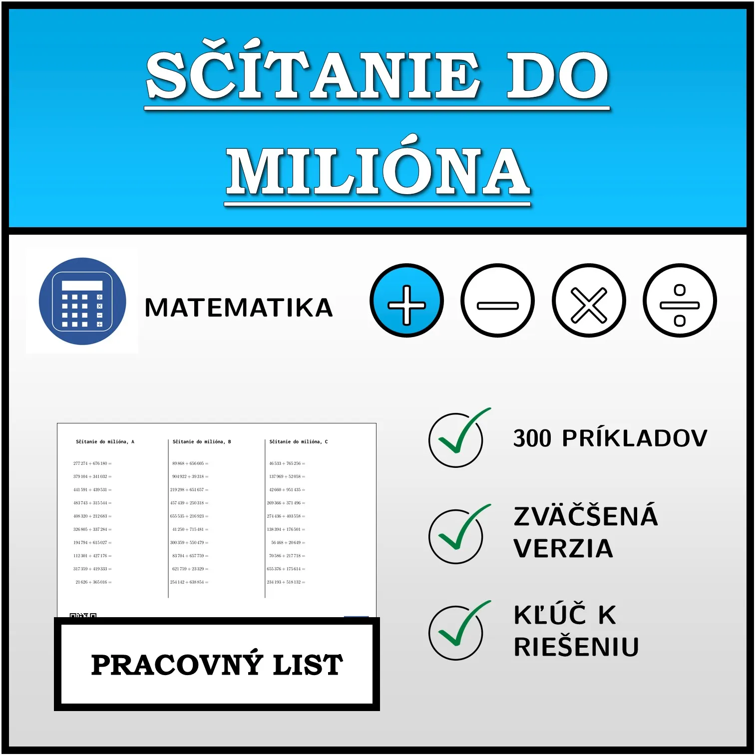Pracovný list: Sčítanie do milióna